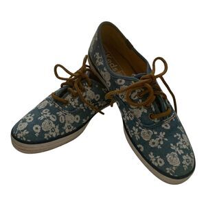 Keds Lace Up Sneakers SIZE 7 Womens Blue & White Floral Leather Lace Shoes